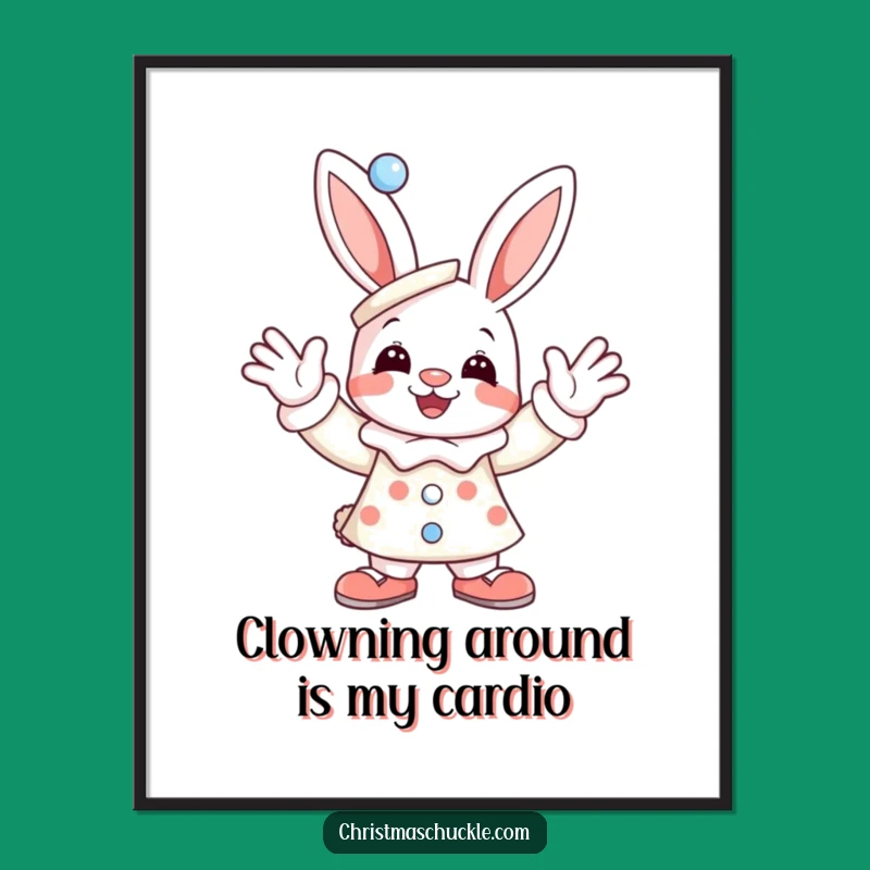 Funny Free Printable Wall Art: Wacky Clown Bunny Jumping for Joy, Quirky Home Decor