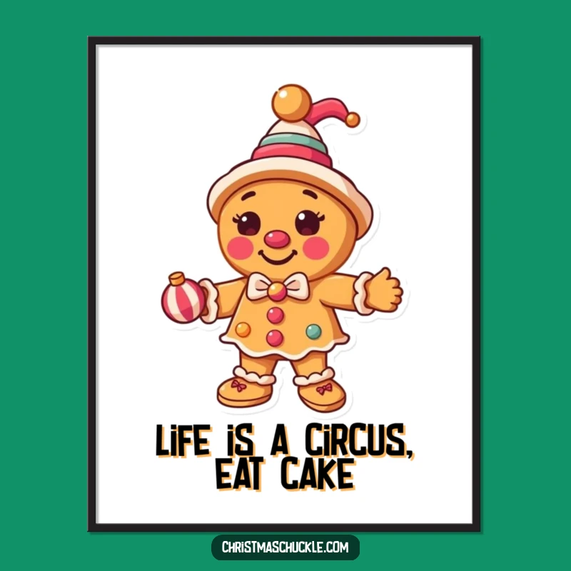Free Printable Wall Art: Gingerbread Clown Juggler - Whimsical Download