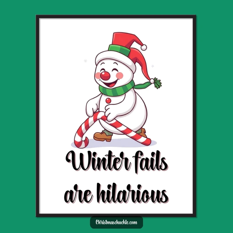 Funny Free Printable Wall Art: Snowman Clown Trip Fail, Hilarious Downloadable Decor