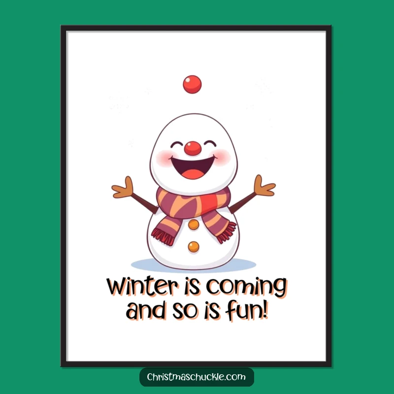 Funny Free Printable Wall Art: Juggling Snowman Clown, Humorous Downloadable Decor