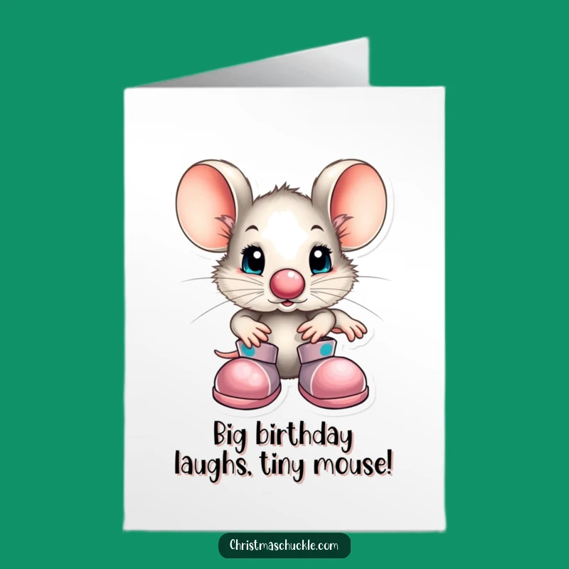 Free Printable Funny Birthday Card: Clown Mouse Big Shoes Downloadable Gift