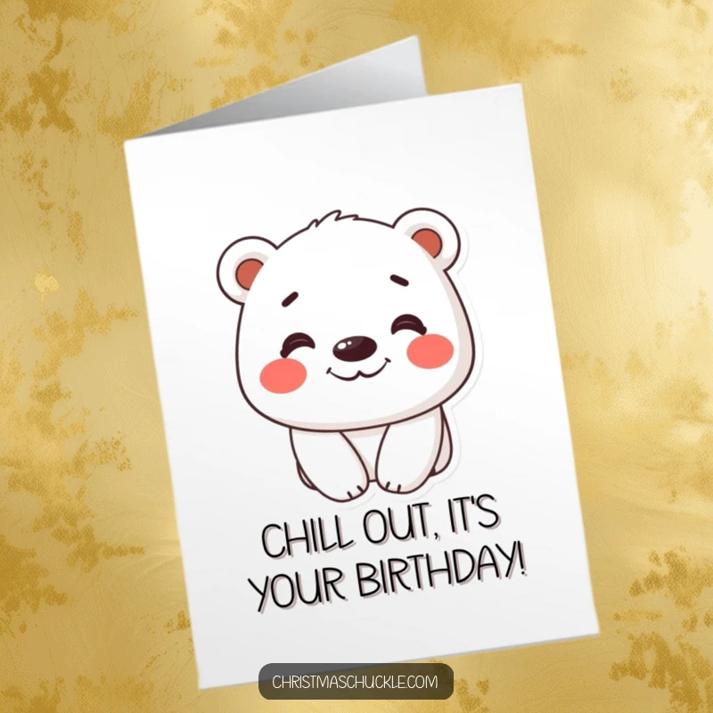 Funny Free Printable Polar Bear Birthday Card: Adorable bear with red cheeks and a huge silly grin, perfect for birthdays.