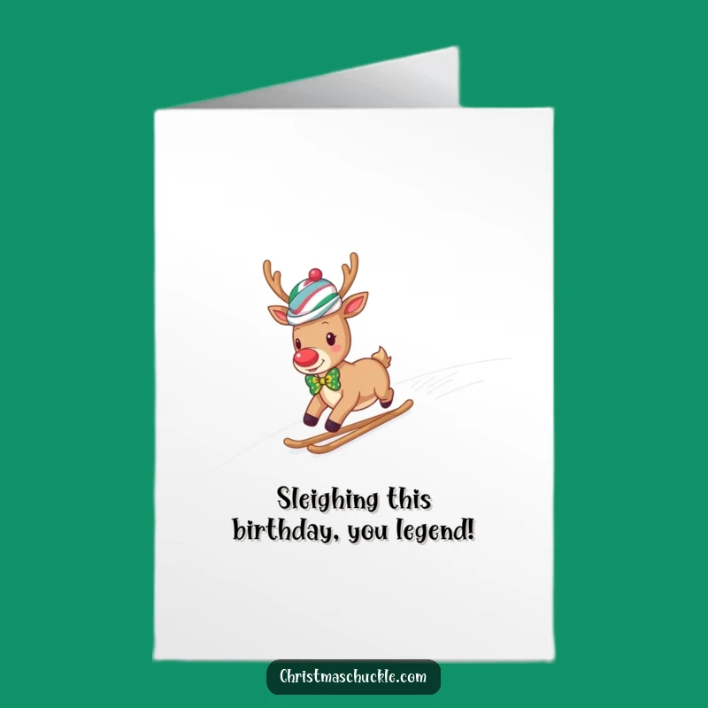 Free Printable Birthday Card: Funny Reindeer Clown Sliding Downhill, Perfect Downloadable Gift