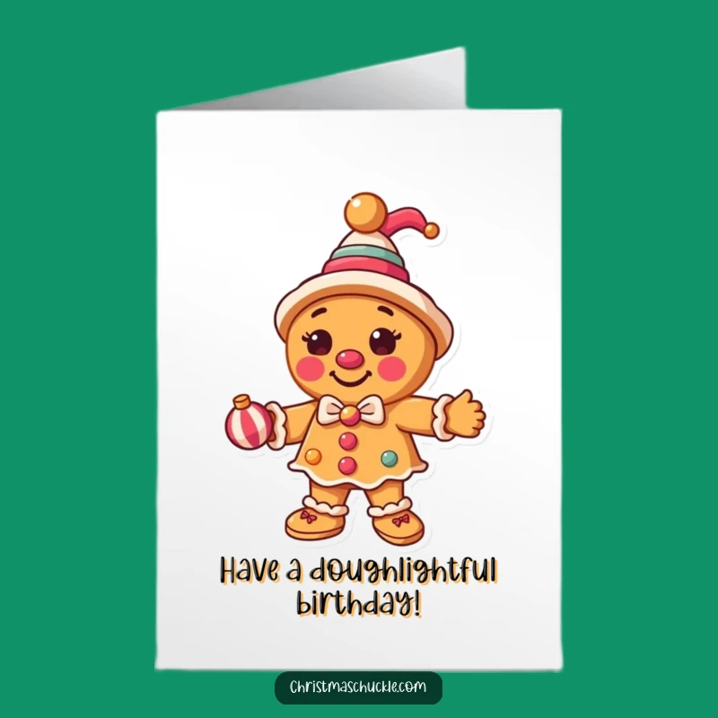 Free Printable Birthday Card: Gingerbread Clown's Juggling - Funny Download!