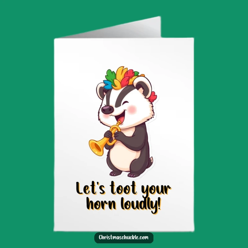 Free Printable Birthday Card: Happy Badger Clown Trumpet Fanfare Download