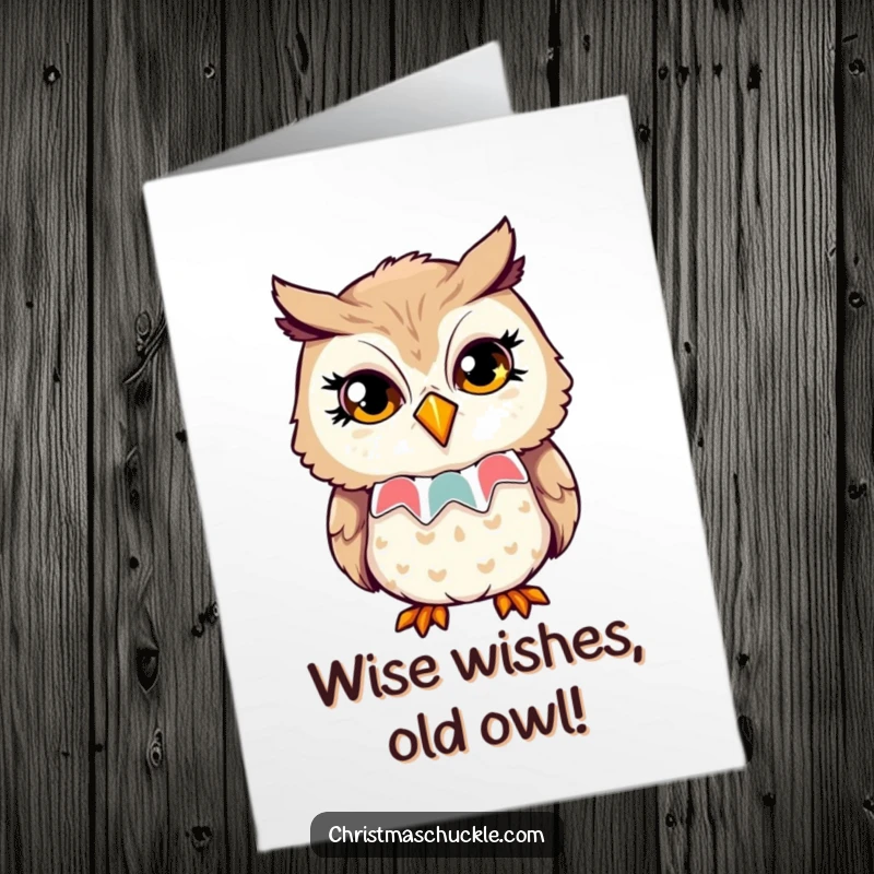 Funny Free Printable Birthday Card: An owl wearing a clown collar gives a playful wink.