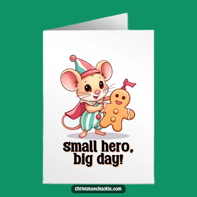 Free Printable Mouse Clown Birthday Card: Hilarious Hero Saves Gingerbread Man Downloadable Gift