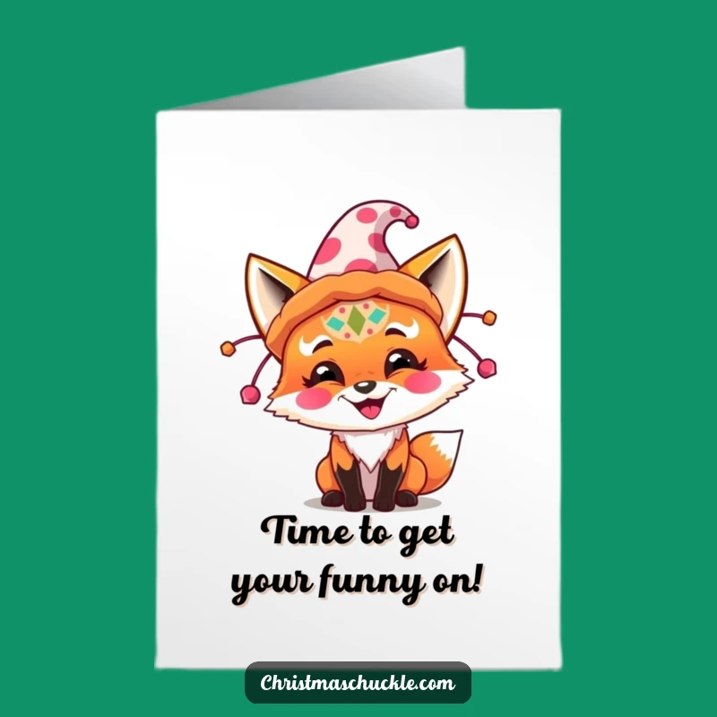 Free Printable Funny Birthday Card: Joyful Fox Clown Hat Printable Greeting Card Download