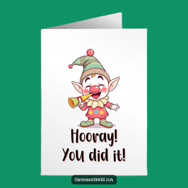 Free Printable Congrats Card: Elf Clown Party Horn Celebration, Fun Downloadable Gift