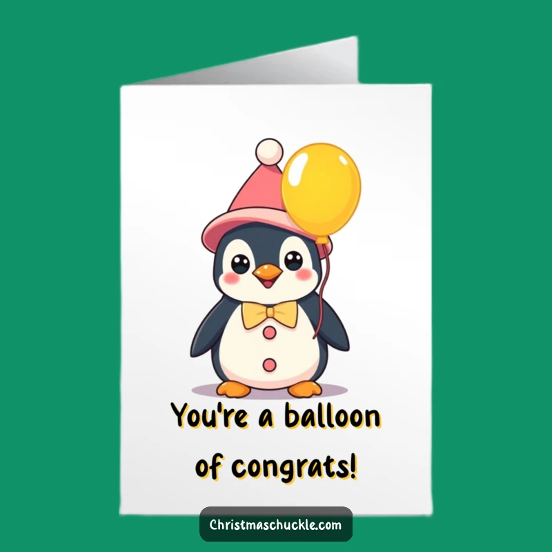 Free Printable Congrats Card: Kawaii Penguin Clown Balloon Celebration
