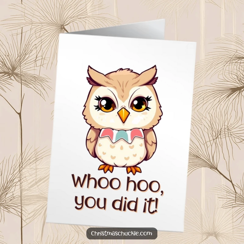 Free Printable Congratulations Card: A stylish owl with a clown collar winks playfully.