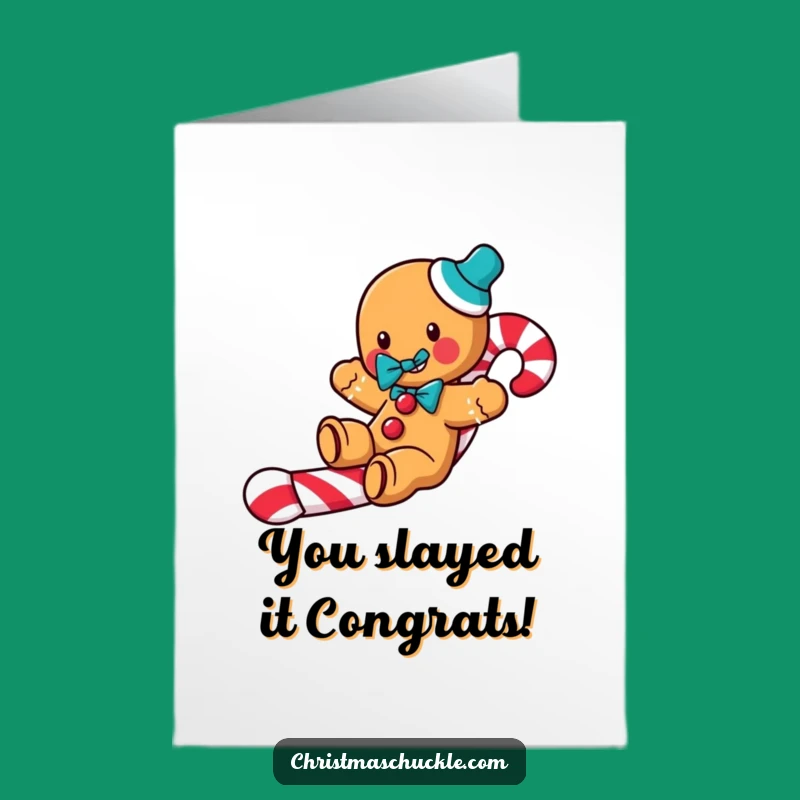 Free Printable Congrats Gingerbread Man Card: Candy Cane Cheer Downloadable Gift