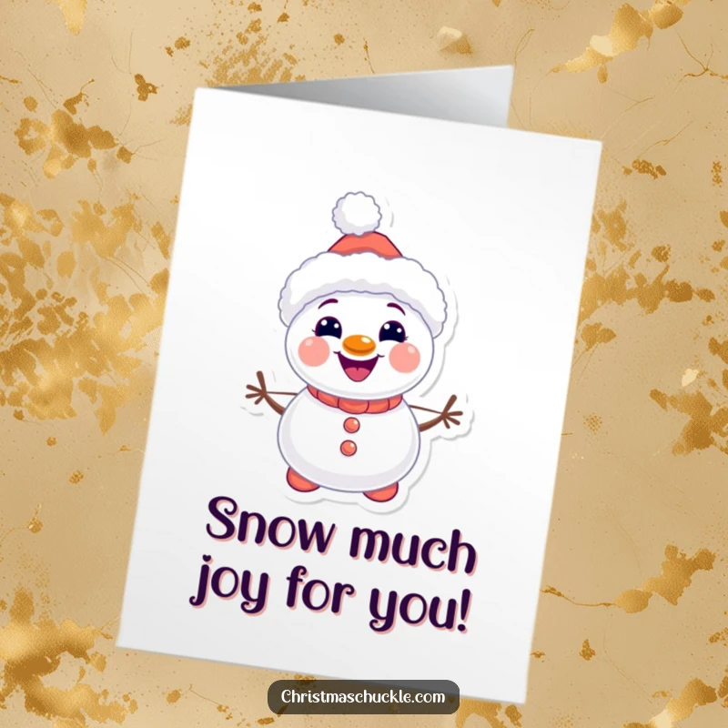 Funny Free Printable Kawaii Snowman Clown Congratulations Card: A happy snowman clown with carrot buttons, celebrating success. Cute downloadable card.