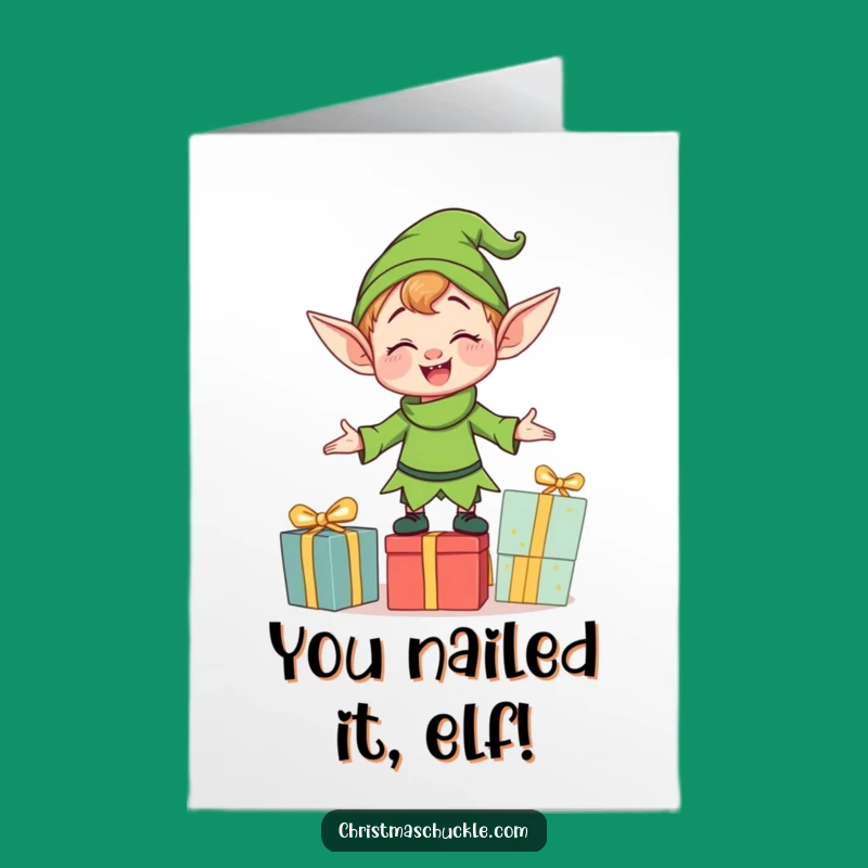 Free Printable Congrats Card: Clumsy Elf Gift Balancing Downloadable Gift