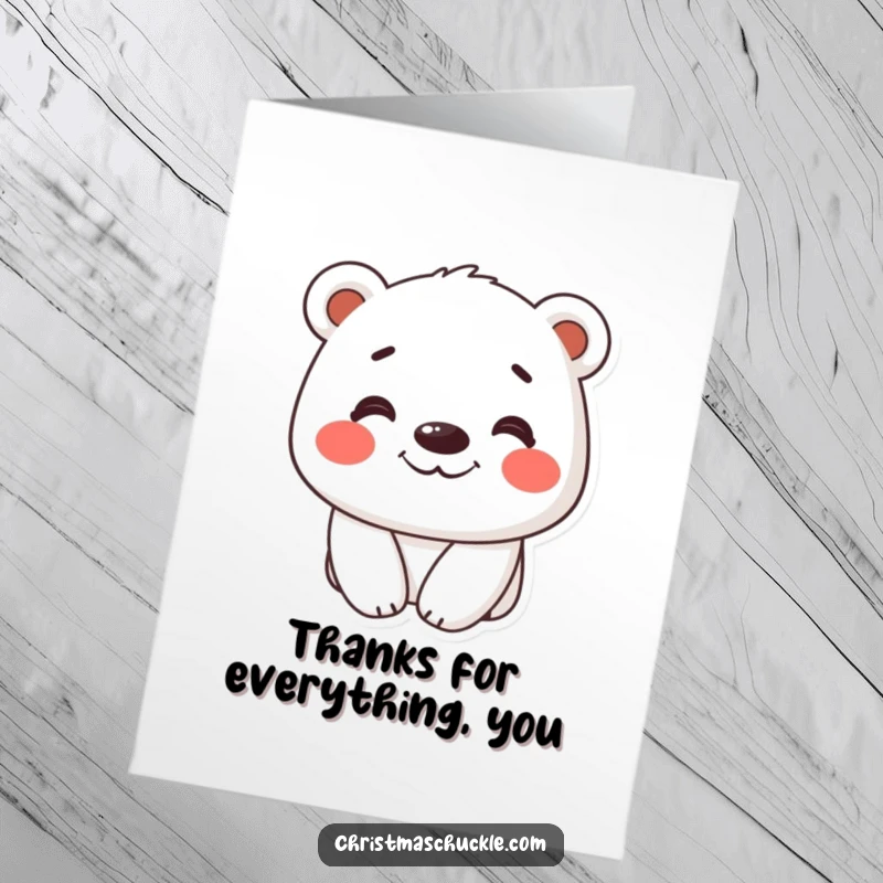 Funny Free Printable Polar Bear Thank You Card: Happy bear with red cheeks and a silly grin, expressing thanks.