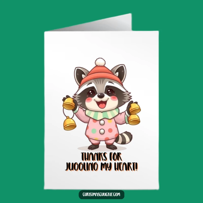 Free Printable Raccoon Clown Juggling Bells Thank You Card: Funny Downloadable