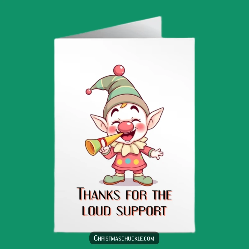 Free Printable Thank You Card: Elf Clown Horn Blast, Merry Downloadable Gift