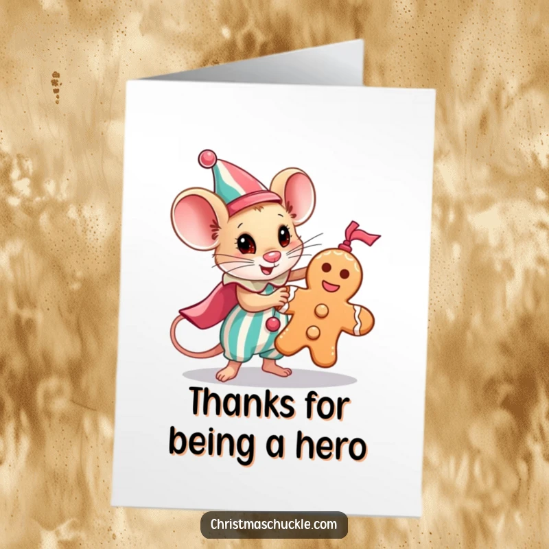Funny Free Printable Mouse Clown Thank You Card: Tiny clown hero expresses gratitude, downloadable art for any occasion.