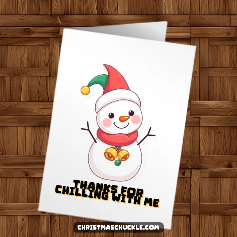 Funny Free Printable Thank You Card: A cheerful snowman sporting a jester hat, perfect for a silly thank you.