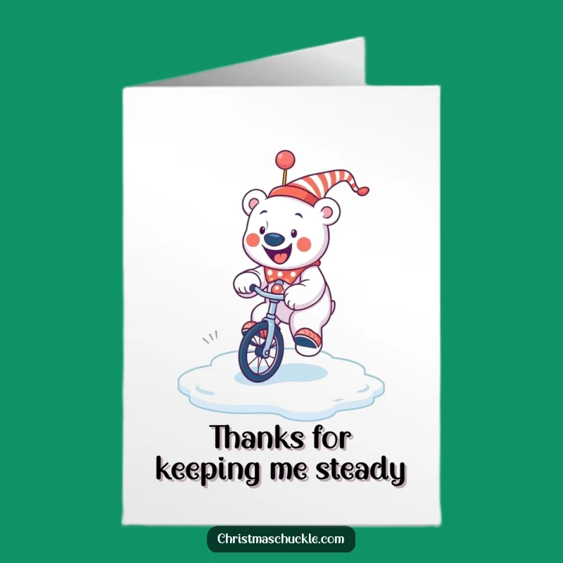 Free Printable Thank You Card: Polar Bear Clown Unicycle Try, Amusing Downloadable Gift