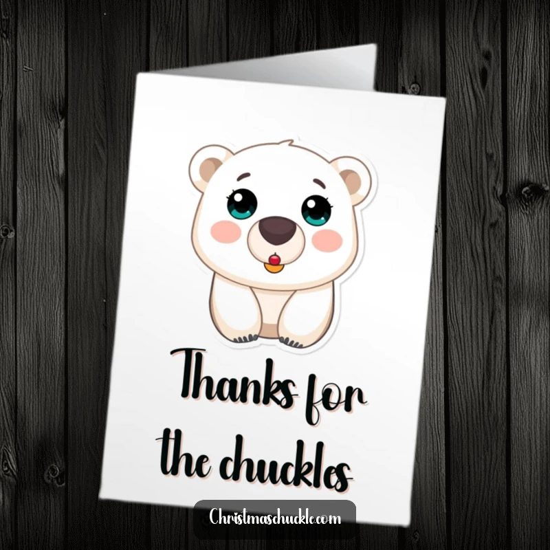 Funny Free Printable Thank You Card: A polar bear wearing a small clown nose, looking adorably surprised.