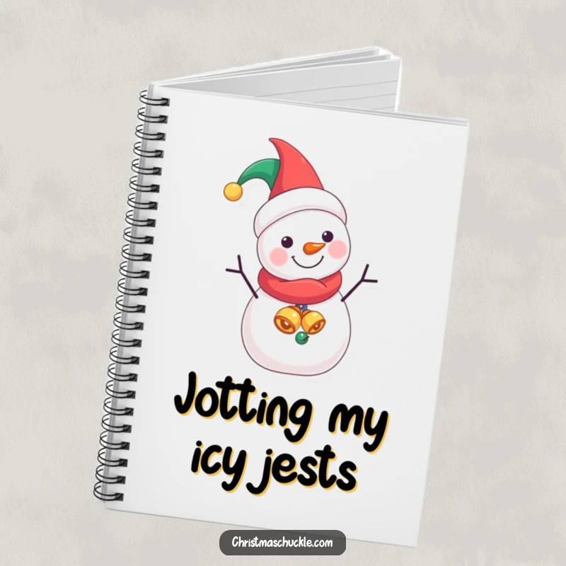 Funny Jester Snowman notebook, a cheerful character in a jester's hat, perfect for jotting down funny thoughts and plans.