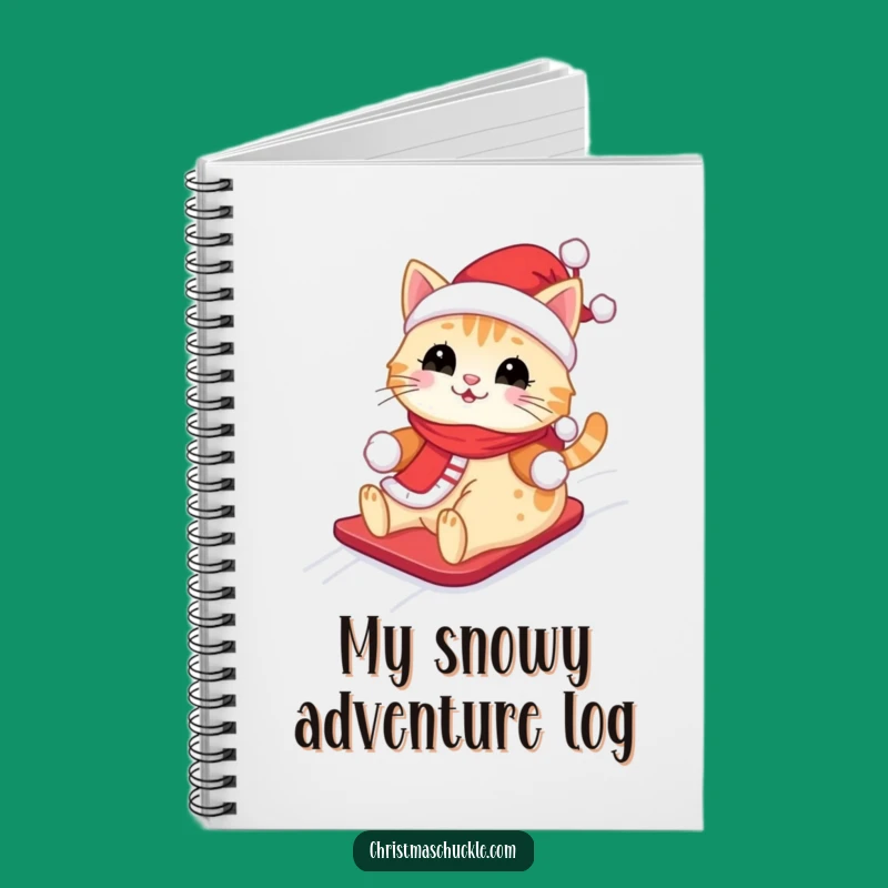 Funny Kawaii Santa Cat Notebook: Cute Feline Sliding Down Snowy Hill, Journal Funny Gift