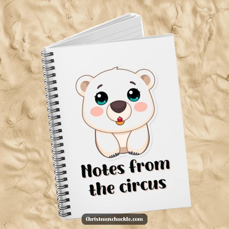 Funny polar bear clown nose notebook, a surprised bear with a tiny red nose, ideal for jotting down ideas and funny observations.