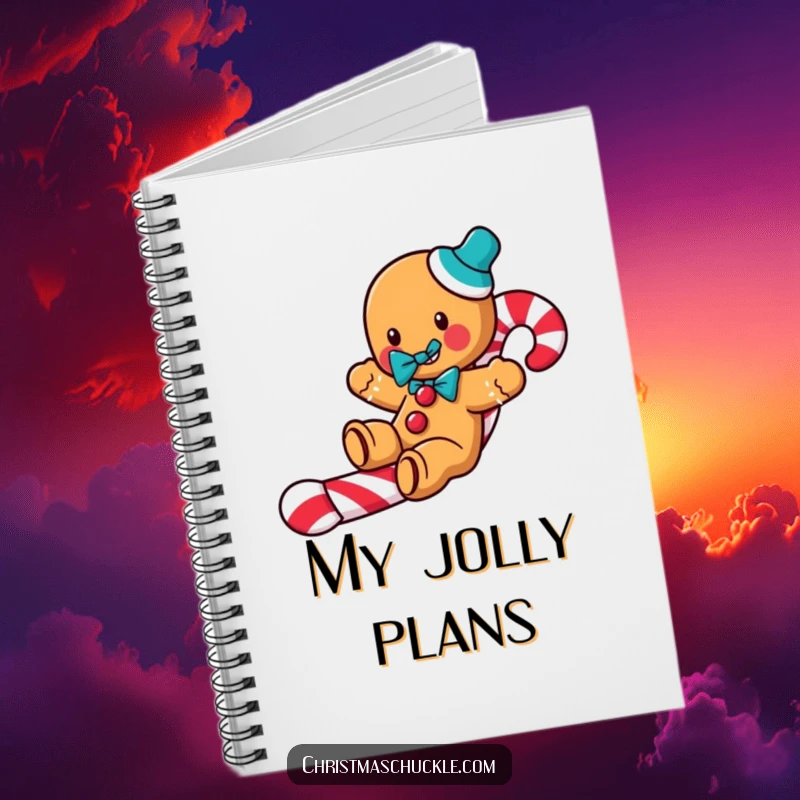 Funny Gingerbread Clown Notebook: A jolly gingerbread man slides down a candy cane, perfect for jotting down ideas with holiday humor.