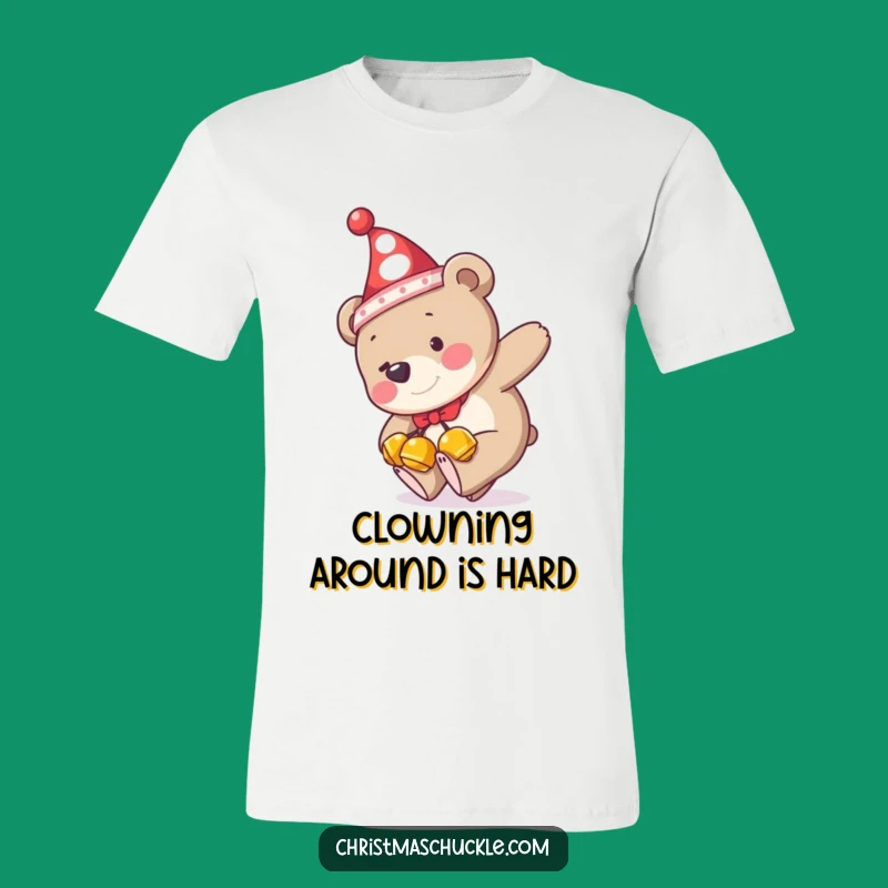 Funny Bear Tripping T-Shirt: Hilarious Jingle Bells Clown Hat Adventure Tee