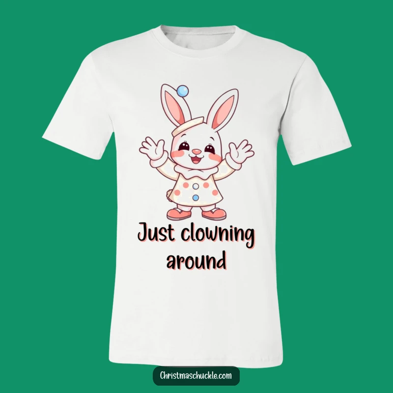 Funny Bunny Clown T-Shirt: Joyful Waving Character, Hilarious Apparel Gift!
