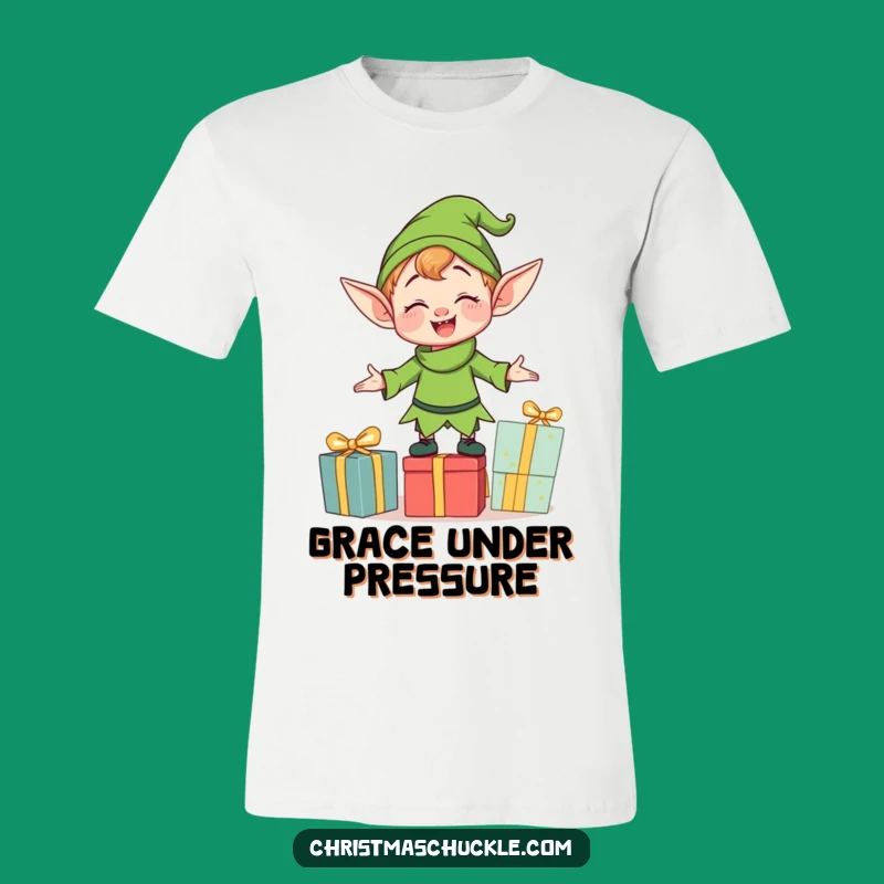 Funny Clumsy Elf Balancing T-Shirt - Wear Your Holiday Mishaps!