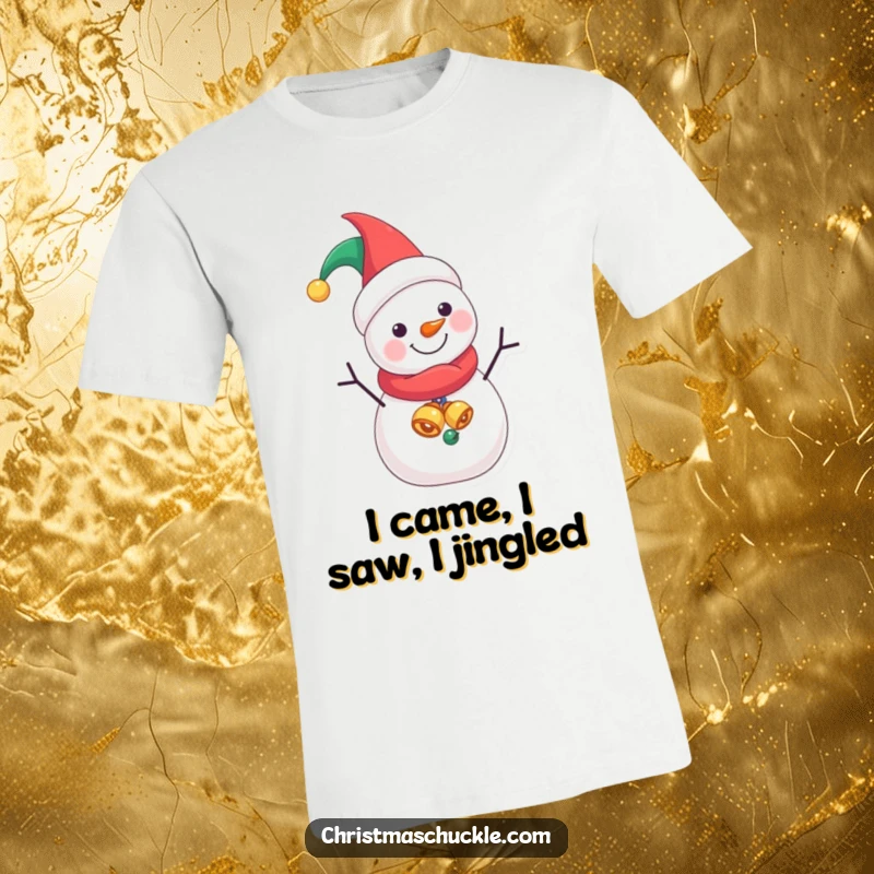 Funny Jester Snowman t-shirt, a delightful character in jester attire, ready to spread wintery giggles and amusement.