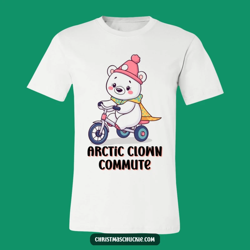 Funny Kawaii Polar Bear Clown Tee: Ride into Fun with Arctic Style