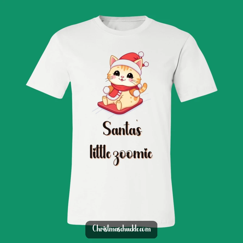 Funny Kawaii Santa Cat T-Shirt: Cute Feline Sliding Down Snowy Hill, Ideal Funny Gift