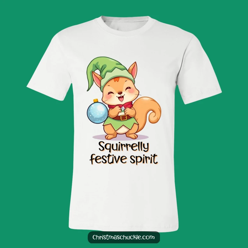 Funny Kawaii Elf Squirrel T-Shirt: Cute Christmas Character Holding Ornament, Ideal Funny Gift