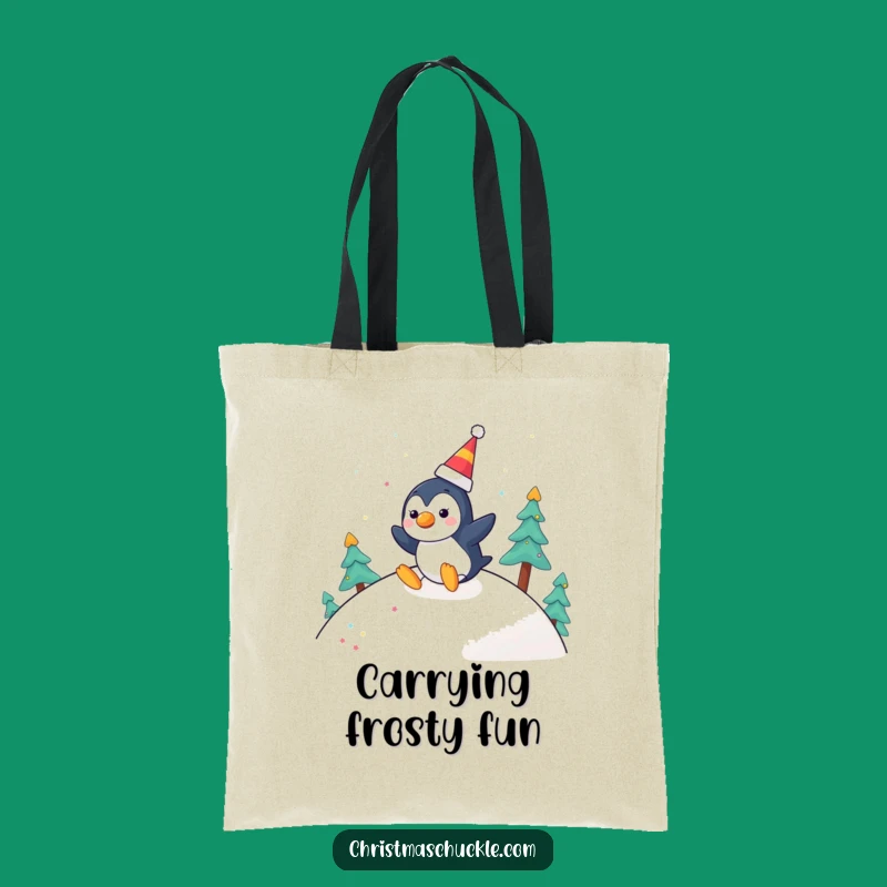 Funny Penguin Clown Tote Bag: Festive Slide - Carry-All Winter Gift